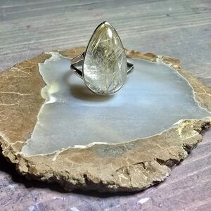 Elegant Silver Size 8 rutilated Quartz Ring